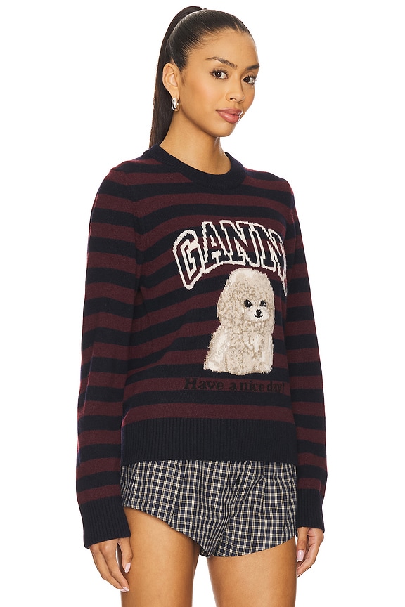 view 2 of 4 Graphic Wool Mix Poodle Stripe Crewneck in Multicolor