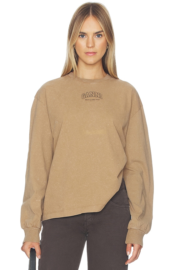 view 1 of 5 Future Essentials Washed Effect Long Sleeve Pullover in Coca Mocha