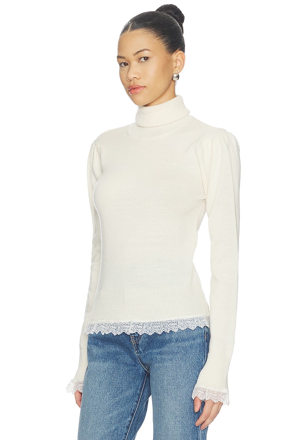 view 2 of 5 PULL MERINO TURTLENECK WITH LACE DETAILS  in Egret
