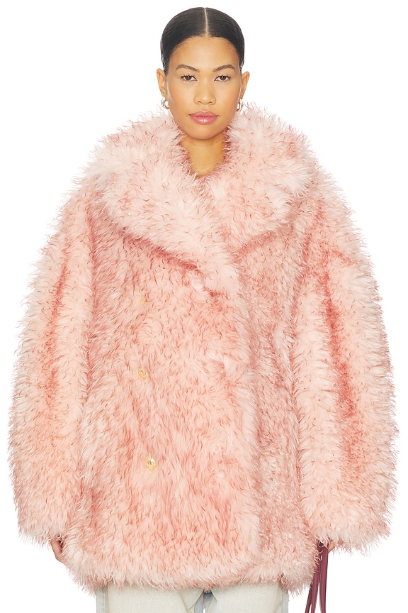 view 2 of 5 Long Pile Alternative Fur Midi Coat in Mary's Rose