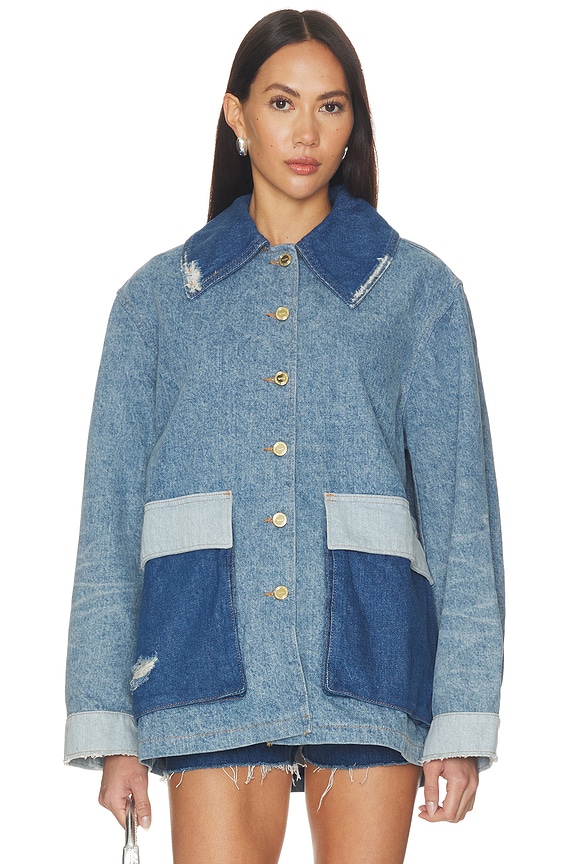 view 2 of 6 Patchwork Denim Midi Jacket in Mid Blue Vintage