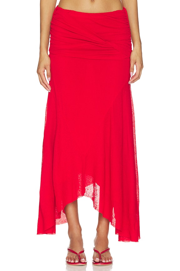 view 1 of 6 Marl Mesh Draped Long Skirt in Goji Berry