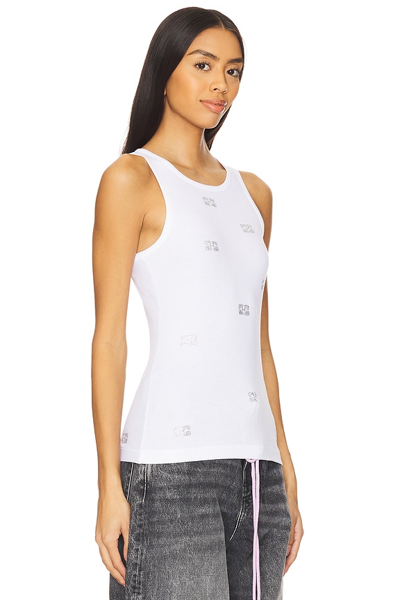 view 2 of 5 Rib Rhinestone Butterfly Tank Top in Bright White