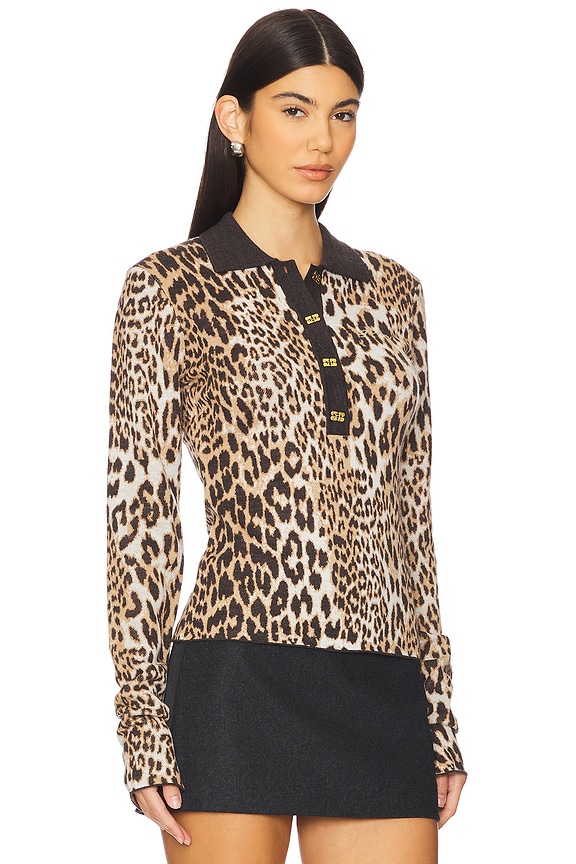 view 2 of 5 Fine Merino Jacquard Polo in Leopard