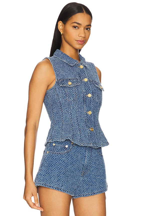 view 2 of 5 TOP AJUSTADO DE MEZCLILLA ESPONJOSA in Mid Blue Stone