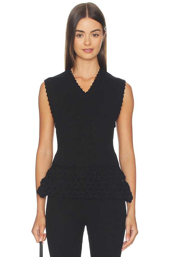 view 1 of 4 Fine Cotton Rib Crochet Top in Black