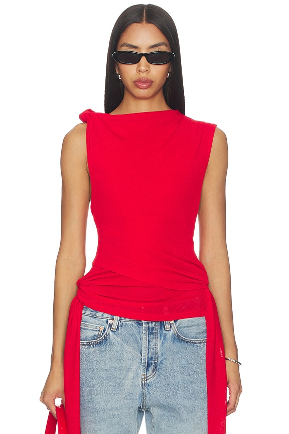 view 1 of 3 Marl Mesh Tie Knot Tank Top in Goji Berry