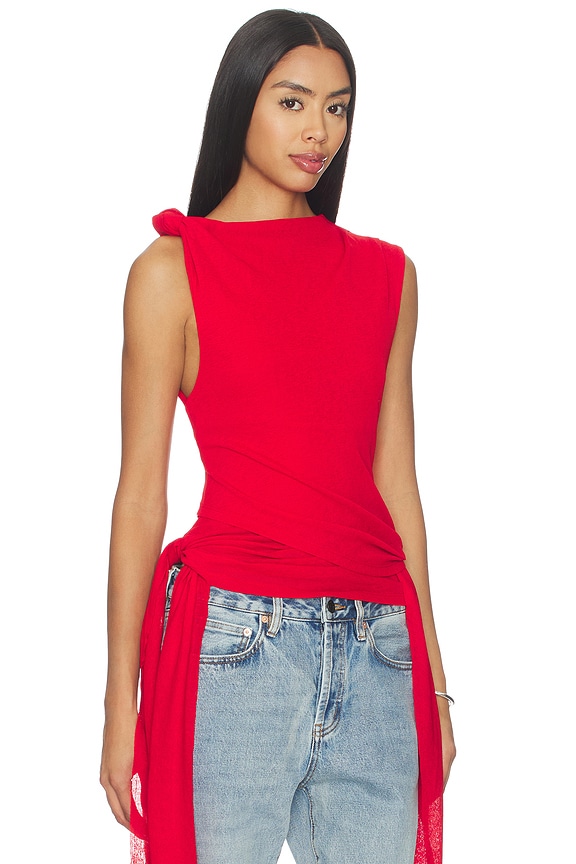 view 2 of 3 Marl Mesh Tie Knot Tank Top in Goji Berry