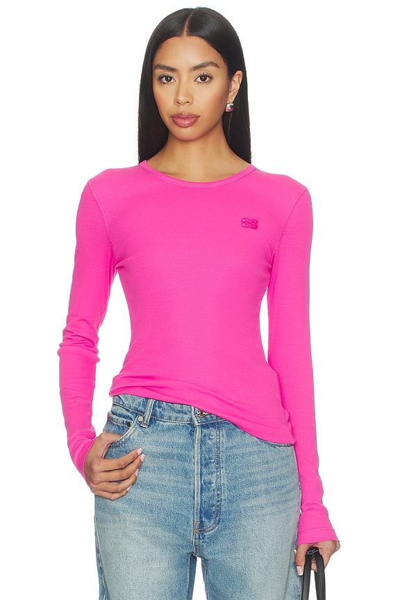 view 1 of 5 Soft Cotton Rib Long Sleeve Top in Raspberry Rose