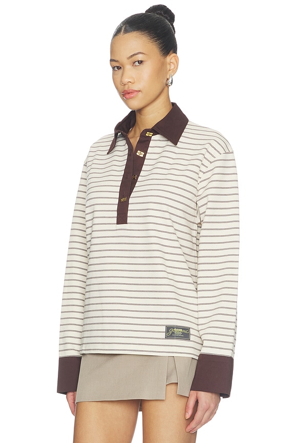 view 2 of 5 Single Pique Polo Top in Chocolate Brown
