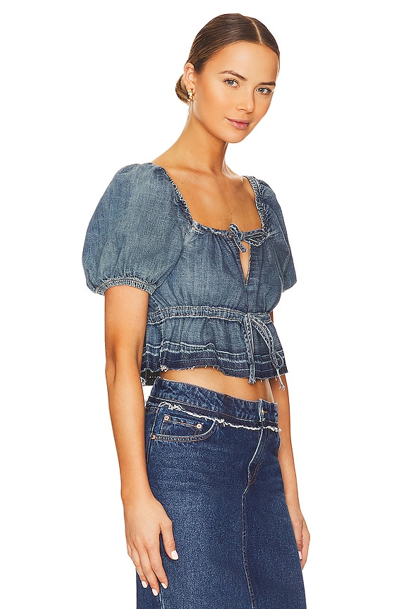 view 2 of 4 Denim Puff Sleeve Top in Tint Wash