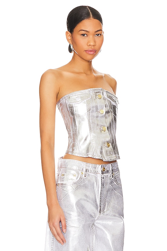 view 2 of 5 Foil Denim Corsage Top in Bright White