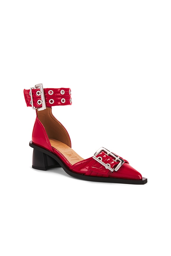 view 2 of 5 Feminine Buckle Open Cut Pump in Racing Red