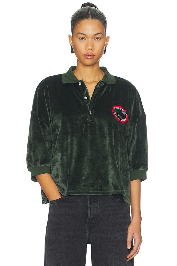 view 1 of 5 Chenille Kittho Patch Cropped Polo Shirt in Sage Green