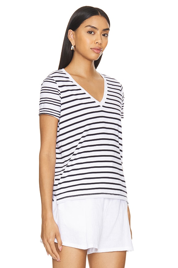 view 2 of 4 T-SHIRT BOY ENCOLURE V MIX STRIPE in White & Navy