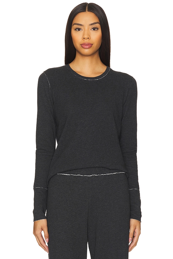 view 1 of 4 Double Face Long Sleeve Crew Neck Top in Charcoal Grey Heather