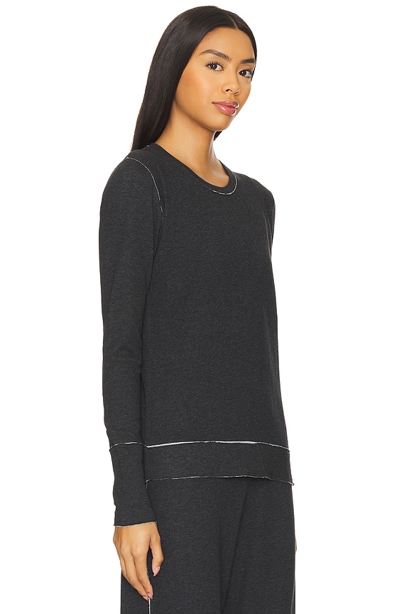 view 2 of 4 Double Face Long Sleeve Crew Neck Top in Charcoal Grey Heather