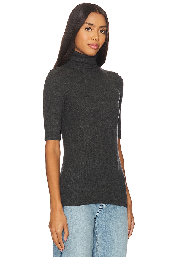 view 2 of 4 ТОП RIBBED HALF SLEEVE TURTLENECK in Charcoal Heather