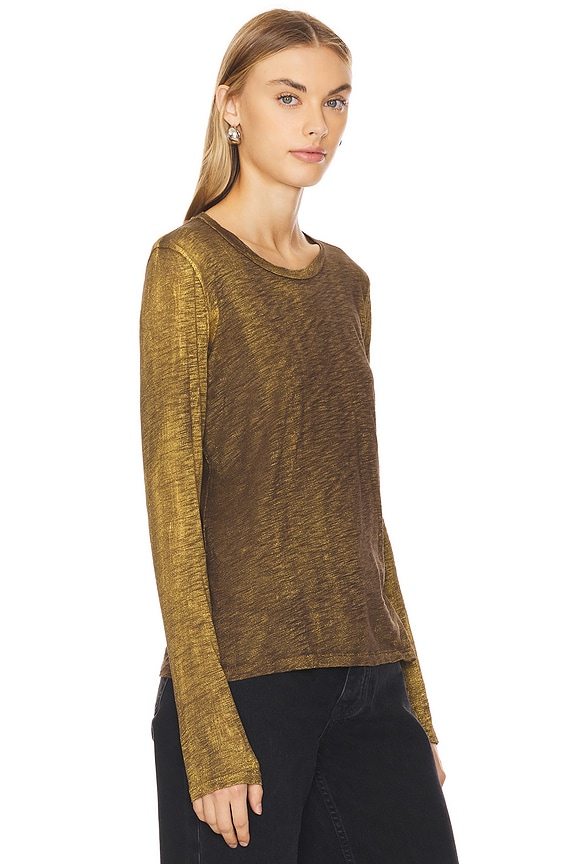 view 2 of 4 Long Sleeve Classic Metallic Spray Top in Coffee With Gold