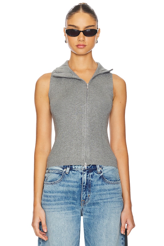 view 2 of 5 Double Zip Vest in Heather Grey