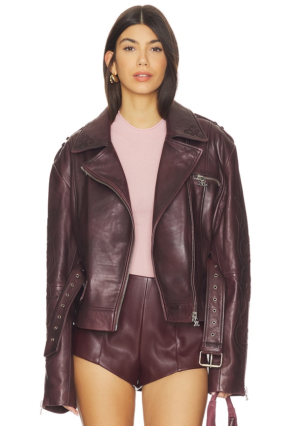 view 2 of 6 X Barbie Ken Biker Jacket in Dark Burgundy