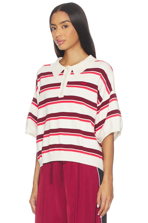 view 2 of 5 Taia Short Sleeve Polo Pullover in Egret & Cabernet