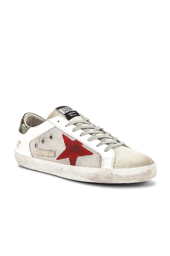 view 1 of 2 Superstar Sneaker in White & Silver Mesh & Red Star