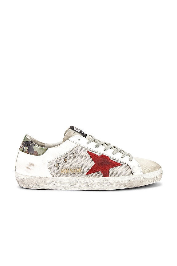 view 2 of 2 Superstar Sneaker in White & Silver Mesh & Red Star