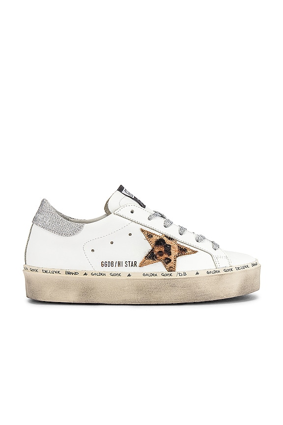 Golden Goose Hi Star Sneaker in White Leather, Leopard & Lurex Lace ...