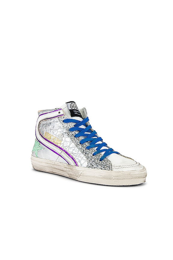 view 2 of 6 Slide Sneaker in Silver, Green Glitter & White