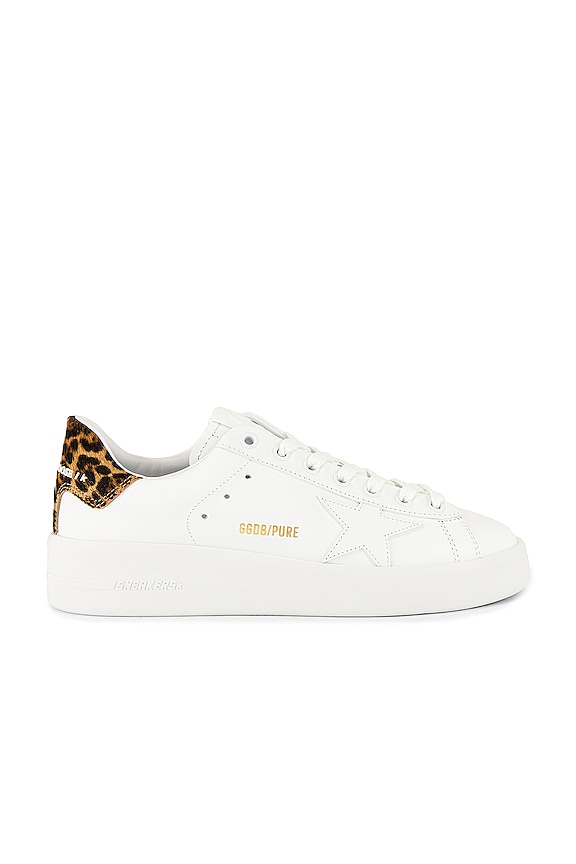 Golden Goose Pure Star Sneaker in White & Brown Leopard | REVOLVE