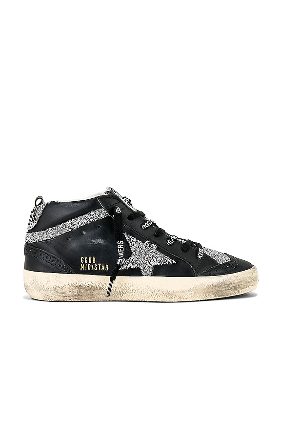 Golden Goose Mid Star Sneaker in Black & Silver | REVOLVE