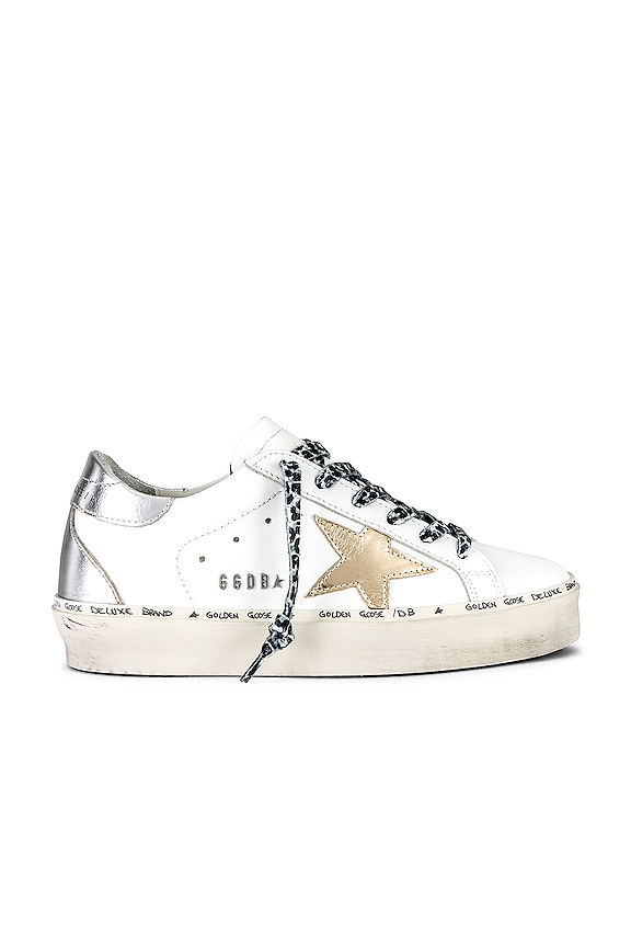 Golden Goose Hi Star Sneaker in White, Gold, & Silver | REVOLVE