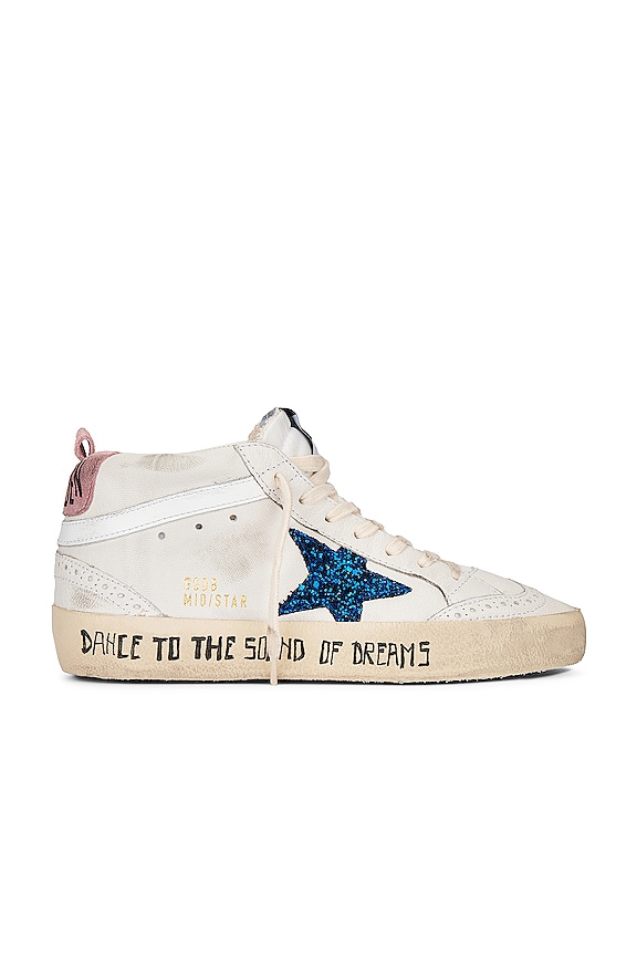 Golden Goose Mid Star Sneaker in White, Blue, & Pink | REVOLVE