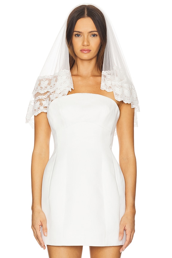 view 2 of 7 Mini Lace Trim Veil in Pale Ivory