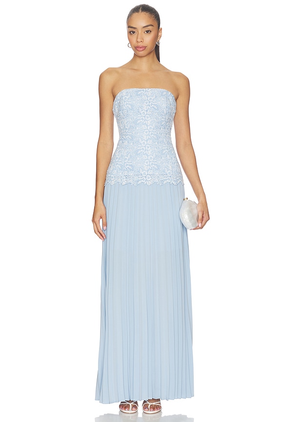 view 1 of 4 Cody Two Tone Lace Pleat Dress in Light Blue & White