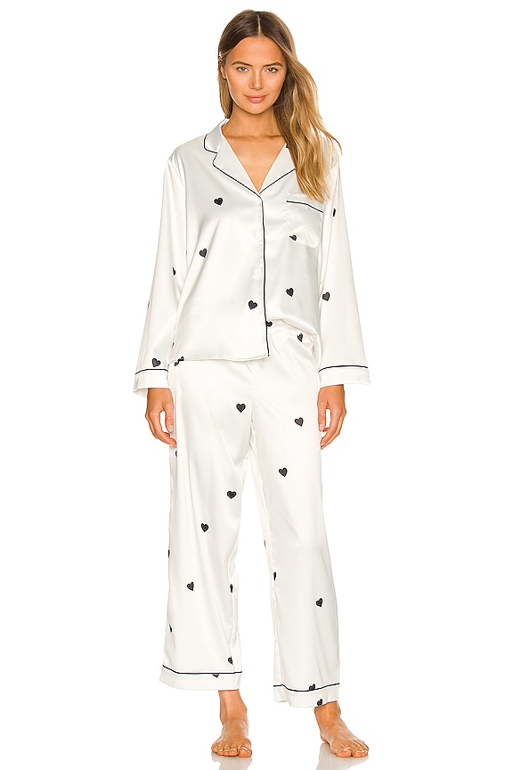 view 1 of 3 Nikki Pajama Set in Cream & Black Heart