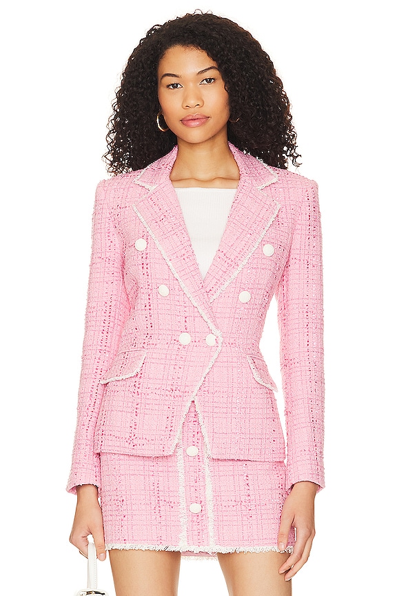 view 2 of 6 Gia Contrast Tweed Blazer in Pink & Cream