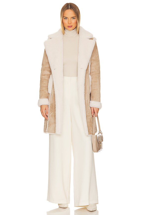 view 2 of 4 Scottie Faux Suede Shearling Coat in Taupe & White