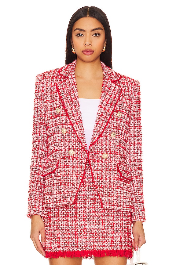 view 2 of 6 Eliza Tweed Blazer in Red & White