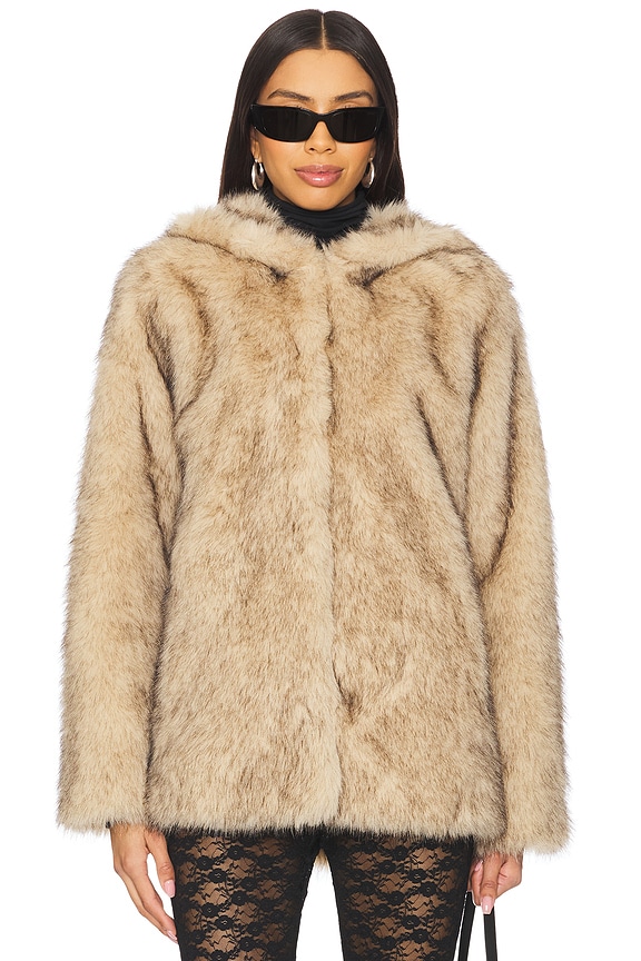 view 2 of 5 Della Faux Fur Hood Jacket in Brown & Black