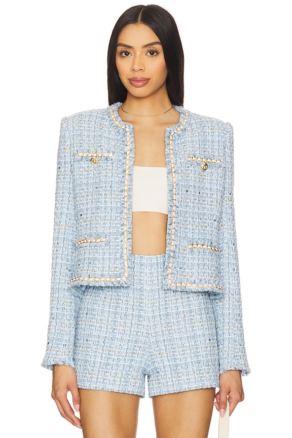 view 2 of 6 Betsy Buttoned Tweed Blazer in Sky Blue Multi