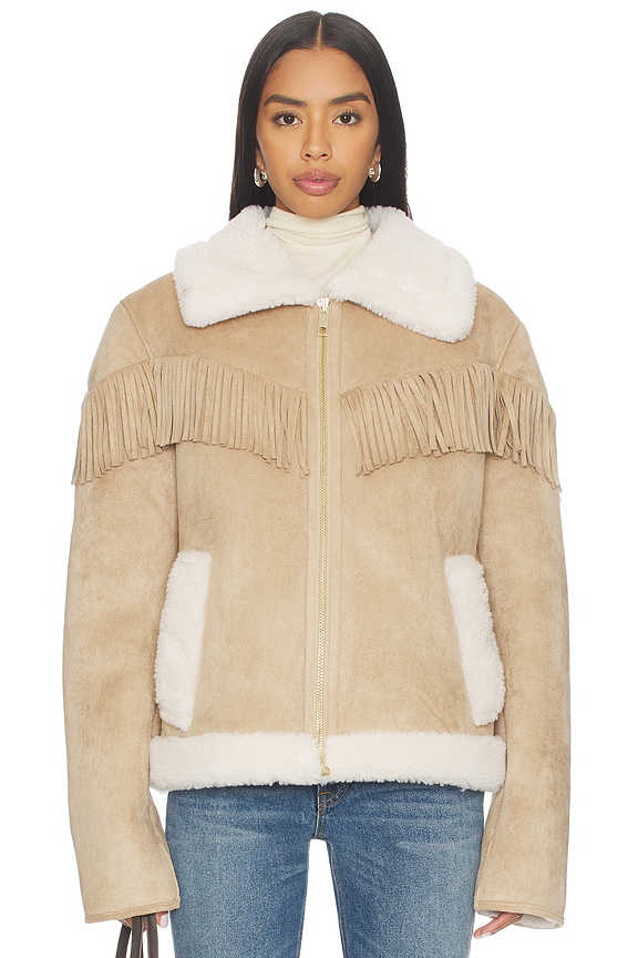 view 2 of 5 Inez Vegan Faux Shearling Jacket in Taupe & White