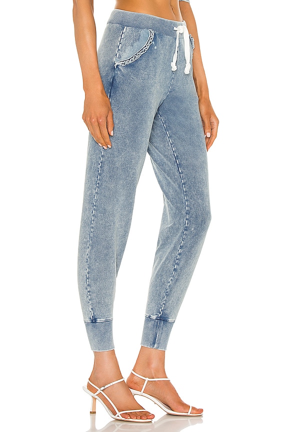 view 2 of 4 Daisy Ruffle Denim Sweatpants in Light Denim Wash