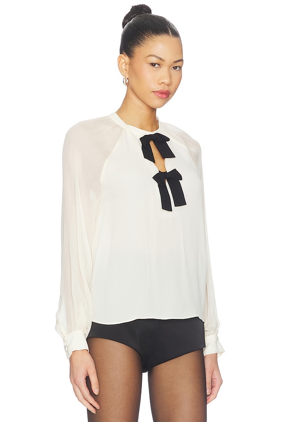 view 2 of 4 Aurelia Bow Blouse in Creme Brulee & Black
