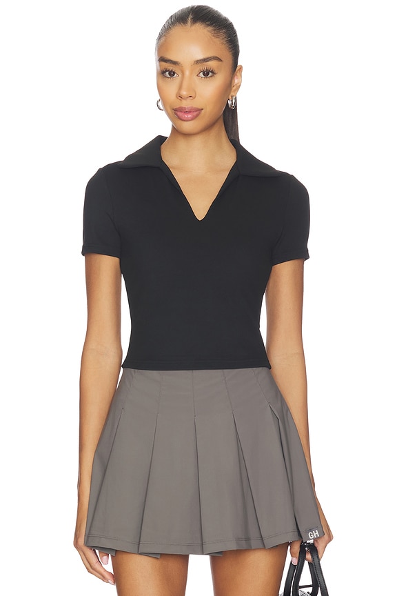 view 1 of 4 Preppy V-neck Polo Top in Black