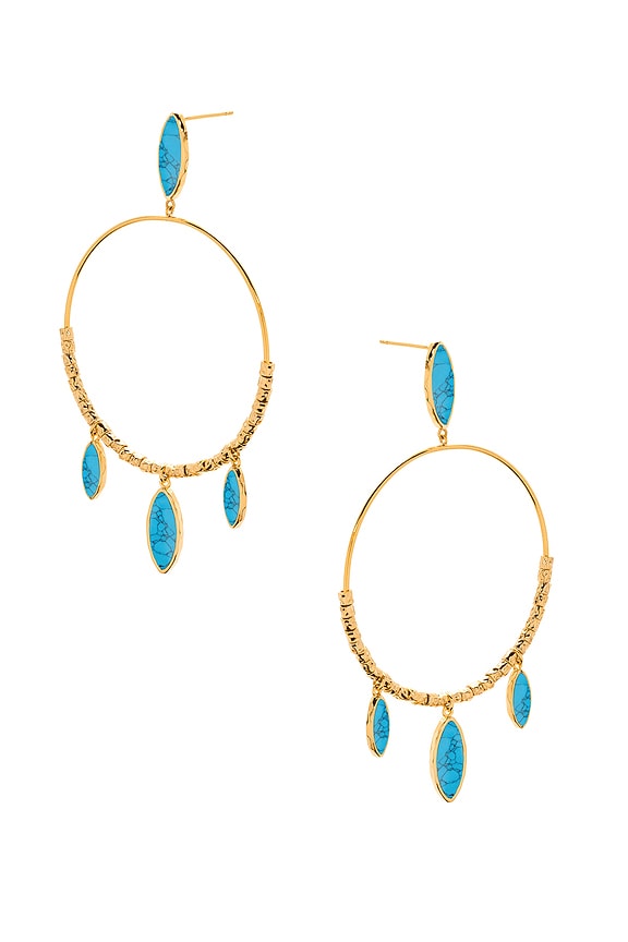 view 2 of 2 Palisades Drop Hoops in Turquoise & Gold