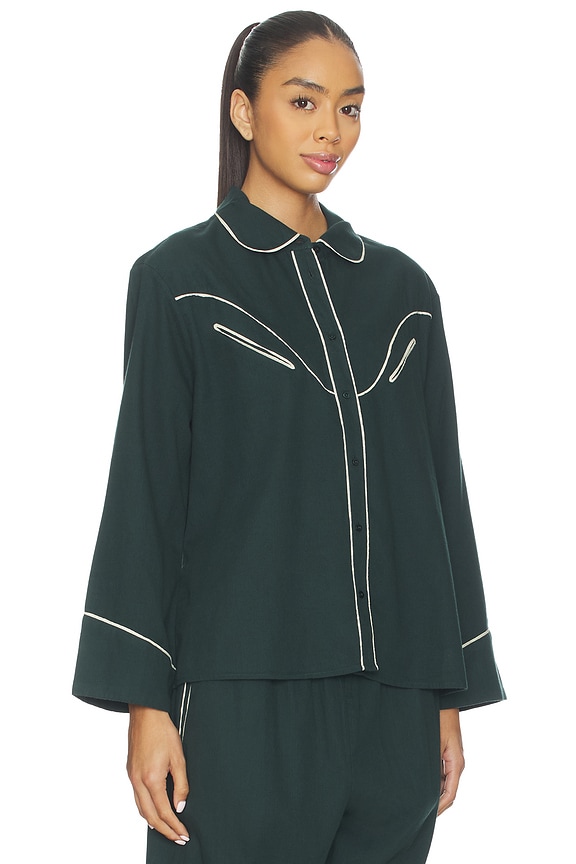 view 2 of 4 The Flannel Western Pajama Shirt in Pine & Cream