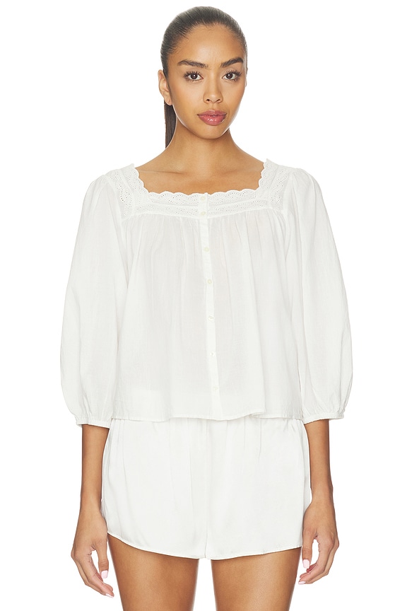 view 2 of 5 The Eyelet Button Top in True White