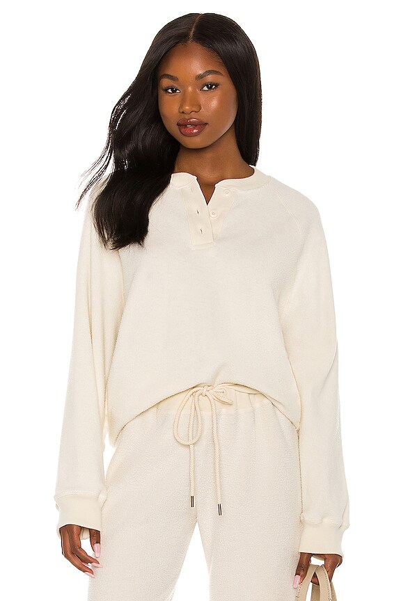 view 1 of 4 The Fleece Slouch Henley Sweatshirt in Washed White